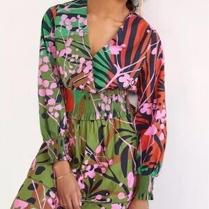 ANTHROPOLOGIE X ROOPA PEMMARAJU printed long sleeve boho dress XS